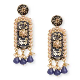 Anouk Brass-Plated Beaded Floral Oxidised Drop Earrings-16