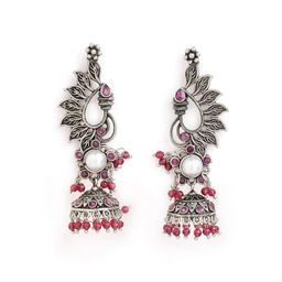 Anouk Brass-Plated Beaded Floral Oxidised Jhumkas-image-80