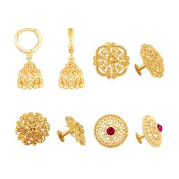 Vighnaharta Set Of 4 Gold Plated Floral Studs & Hoop Earrings-69