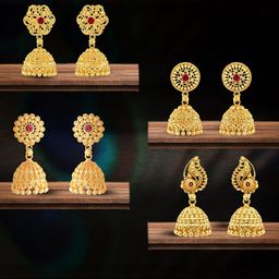 Vighnaharta Set Of 4 Gold-Plated Floral Jhumkas-27