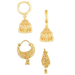Vighnaharta Set of 2 Gold Plated Floral Hoop Earrings-49