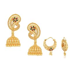 Vighnaharta Set Of 2 Gold-Plated Stone-Studded Floral Earrings-16