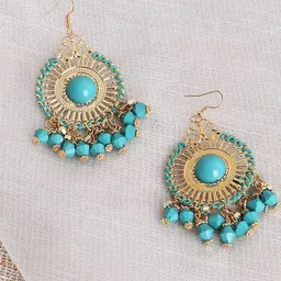 SOHI Blue Gold-Plated Contemporary Jhumkas Earrings-43
