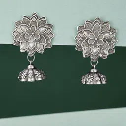 ATIBELLE Silver-Plated Contemporary Oxidised Jhumkas-84