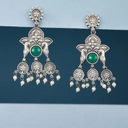 ATIBELLE Silver-Plated Contemporary Drop Earrings-82
