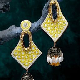 ATIBELLE Gold-Plated Mirror Work Beaded Classic Jhumkas-4