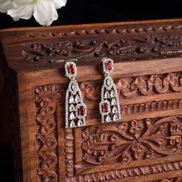 ZENEME Red Contemporary Jhumkas Earrings-4