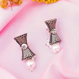 GRIIHAM Silver Plated American Diamond Studded Contemporary Drop Earrings-14
