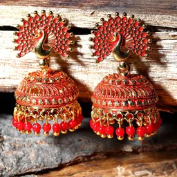 ANIKAS CREATION Gold-Plated Peacock Shaped Jhumkas Earrings-29