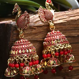 ANIKAS CREATION Gold-Plated Peacock Shaped Jhumkas-image-59