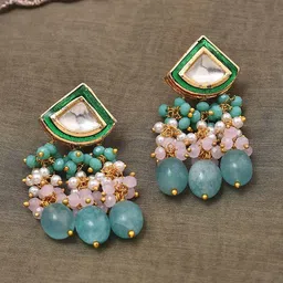 JAYPORE Gold-Plated Artificial Stones Studded And Beaded Contemporary Jhumkas-picture-47