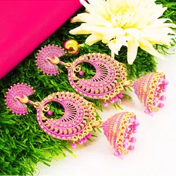 Fashion Frill Pink Contemporary Jhumkas Earrings-image-77