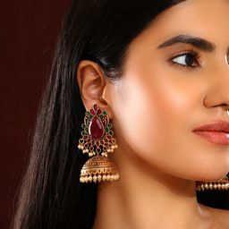 Priyaasi Gold-Plated Stone Studded & Beaded Contemporary Jhumkas-44