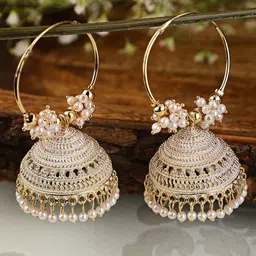 Shining Diva White Contemporary Jhumkas Earrings-49