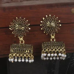 ANIKAS CREATION Gold-Plated & White Contemporary Jhumkas-image-41