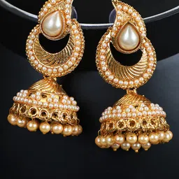 ANIKAS CREATION Gold Plated Contemporary Jhumkas Earrings-77