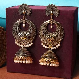 ANIKAS CREATION Gold-Plated Contemporary Jhumkas Earrings-37