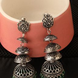 Bhana Fashion Women Silver-Toned Contemporary Jhumkas Earrings-image-55
