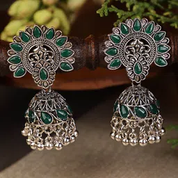 Shining Diva Green Contemporary Jhumkas Earrings-image-64