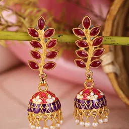 Shining Diva Multicoloured Contemporary Jhumkas Earrings-image-2