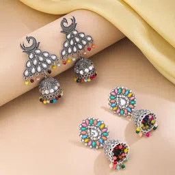 Yellow Chimes Set Of 2 Oxidised Jhumkas-39