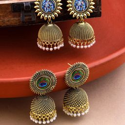 Yellow Chimes Set of 2 Gold Plated Jhumkas-6