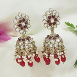 I Jewels Gold-Plated Kundan Studded Dome Shaped Jhumkas-55