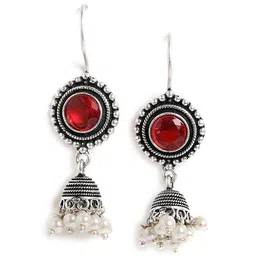EL REGALO Silver-Plated Stone Studded Geometric Jhumkas-53