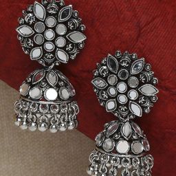 OOMPH Silver-Toned Dome Shaped Jhumkas Earrings-43