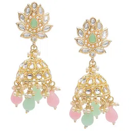 Shining Jewel - By Shivansh Gold Plated Kundan Dome Shaped Jhumkas Earrings-image-70