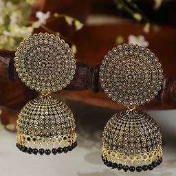 Shining Diva Black & Gold-Toned Dome Shaped Jhumkas Earrings-image-36