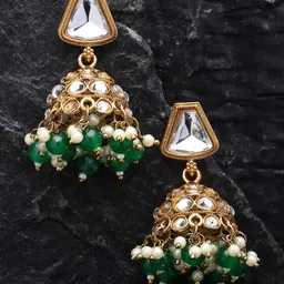 ZENEME Green Dome Shaped Jhumkas Earrings-42