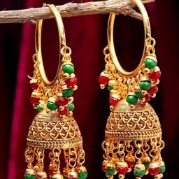 ZENEME Gold-Plated Dome Shaped Jhumkas Earrings-17
