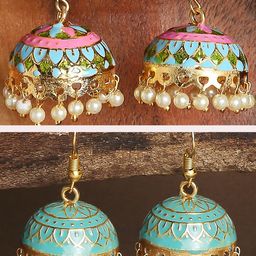 OOMPH Pack Of 2 Meenakari Enamel Dome Shaped Jhumkas Earrings-image-97