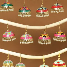 OOMPH Set Of 6 Dome Shaped Meenakari Jhumkas Earrings-54