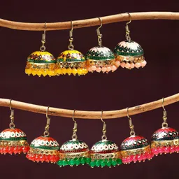 OOMPH Set Of 5 Stone Studded & Beaded Dome Shaped Jhumkas-25
