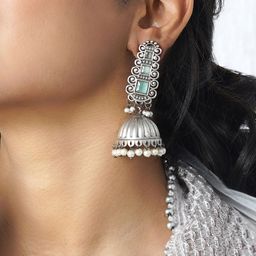 TEEJH Silver-Plated Dome Shaped Jhumkas Earrings-16