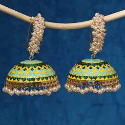 OOMPH Yellow Dome Shaped Jhumkas Earrings-51