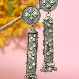 Moedbuille Silver-Plated Dome Shaped Crystals Jhumkas Earrings-42