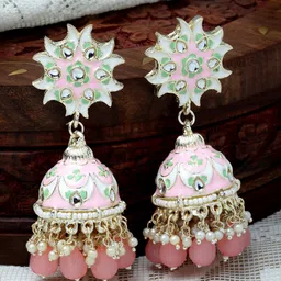 Kennice Gold-Plated Dome Shaped Jhumkas Earrings-24
