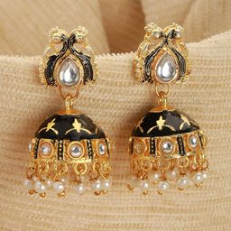 Jazz and Sizzle Gold-Plated Dome Shaped Meenakari Jhumkas-8
