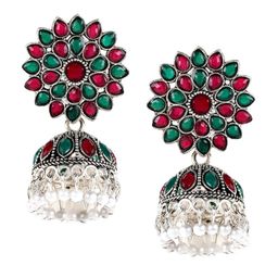 Anouk Gold-Plated Green & Red Dome Shaped Jhumkas image 3