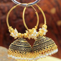 Crunchy Fashion Gold Plated Dome Shaped Jhumkas Earrings-15