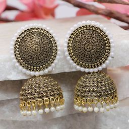 Crunchy Fashion Gold Plated Dome Shaped Jhumkas Earrings-12