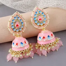 Crunchy Fashion Gold-Plated Dome Shaped Meenakari Jhumkas-image-80