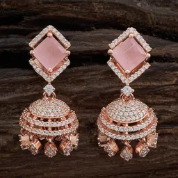 Kushal's Fashion Jewellery Rose Gold-Plated Dome Shaped Zircon-Studded Jhumkas-image-69