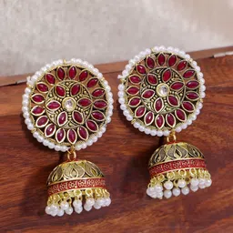 Crunchy Fashion Women Gold-Plated Dome Shaped Jhumkas Earrings-11