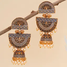 KARATCART Grey & Yellow Gold Plated Classic Jhumkas Earrings-20