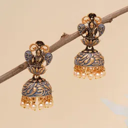 KARATCART Grey & Gold-Plated Classic Jhumkas Earrings-47