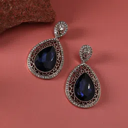 SOHI Gold-Plated Artificial Stones Studded Teardrop Shaped Earrings image 1